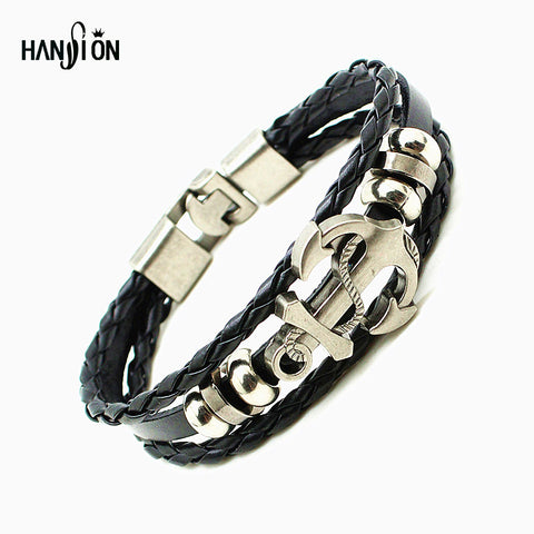 Men's Anchor Bracelet&Bangle Male Multilayer Accessories Homme Jewelry Black Color Leather Bracelets Valentine's Day Gift