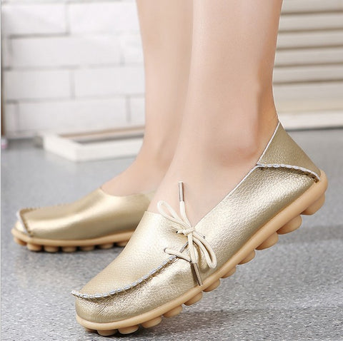Large Size Genuine Leather Women Shoes Mother Shoe Girls Lace-Up Fashion Casual Shoes Comfortable Breathable Women Flats LLX-911