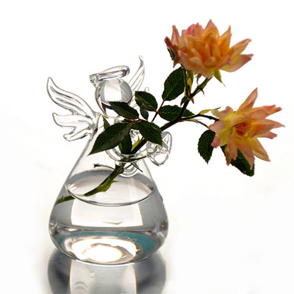 Hot Cute Glass Angel Shape Flower Plant Stand Hanging Vase Hydroponic Container Office Wedding Decor
