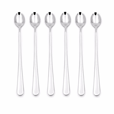 6pcs Long Handle Spoons 430 Stainless Steel Dessert Coffee Spoons Fruit Juice Stirring Spoon Corrosion Resistant Bar Tools 8"