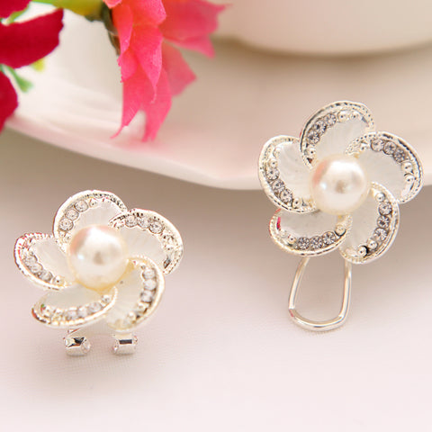 ZOSHI Lose money promotion Simulated Pearl Earrings wholesale Flower design silver plated ladies stud earrings jewelry 1pair/lot