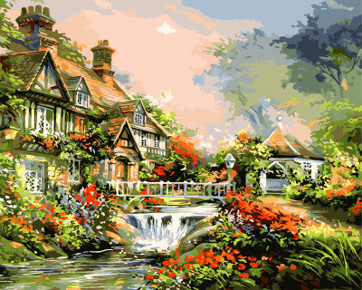 diy oil painting by numbers canvas picture Waterfall cottage coloring paint acrylic painting calligraphy by number wall decor