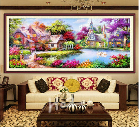 New diy 5d  diamond Painting mosaic Landscapes Garden lodge Cross Stitch Kits diamonds embroidery Home decoration Free shipping