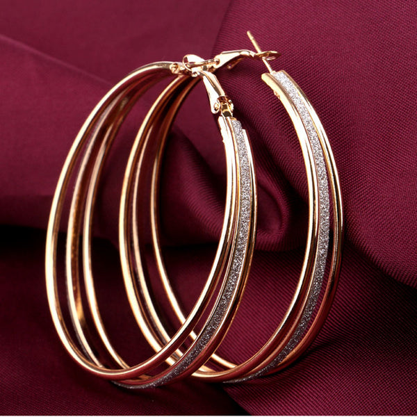 New Arrived Dull Polish Three Circles Hoop Earring Gold Sliver plated Drop Earings Earring For Women Jewelry Free Shipping