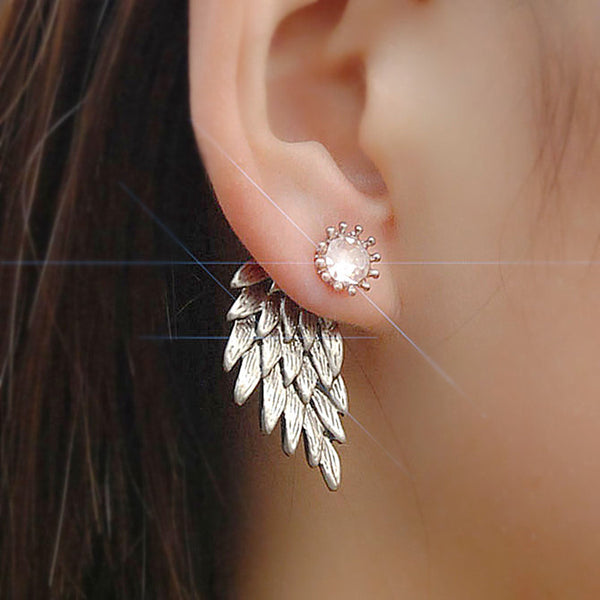 ES101 Women's Angel Wings Stud Earrings Rhinestone Inlaid Alloy Ear Jewelry Party Earring Gothic Feather Brincos Fashion 2017