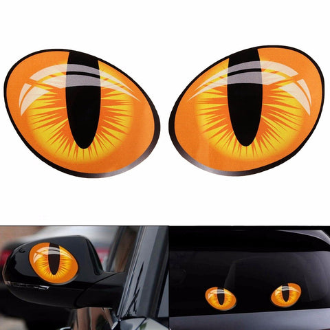 Pair 3D Funny Reflective Cat Eyes Car Stickers Truck Head Engine Rearview Mirror Window Cover Door Decal Graphics 10 x 8cm