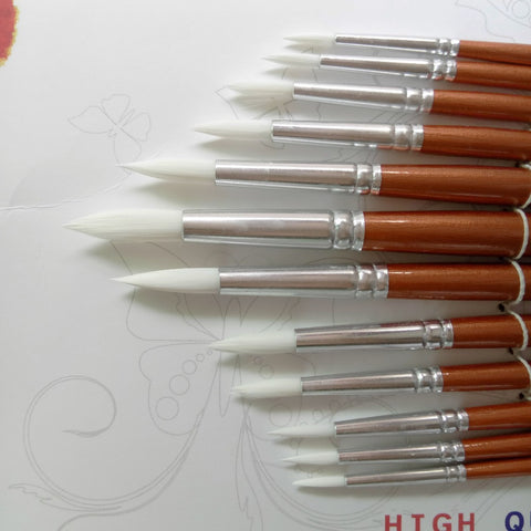 12Pcs/lot Round Shape Nylon Hair Wooden Handle Paint Brush Set For Art School Watercolor Acrylic Painting Supplies