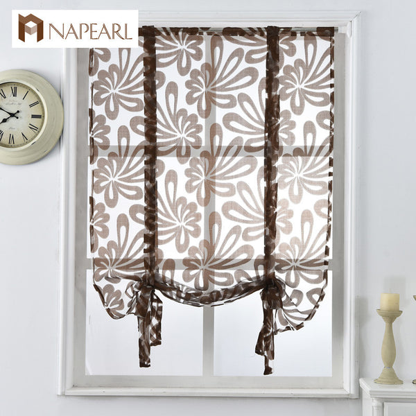 Kitchen short curtains jacquard roman blinds floral white sheer panel blue tulle window treatment  door curtains home decor