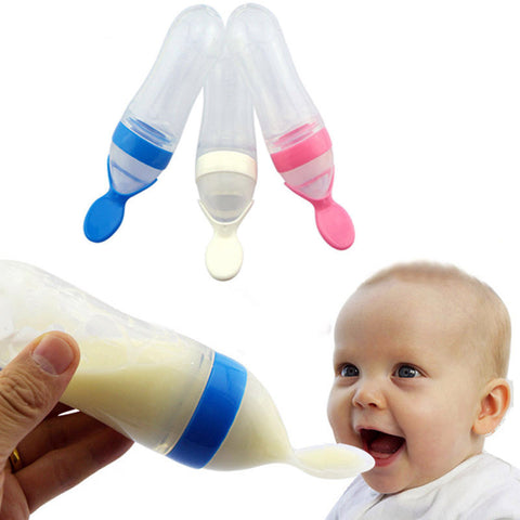 Monkids 5 Colors Infant Silica Gel Baby Feeding Bottle With Spoon Food Supplement Rice Cereal Bottle 2017 New Arrival