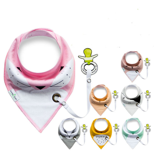 Multi-function Cotton bibs with Pacifier Unique Cartoon Triangle Cotton Towel Baby Bib Slobber Double Children's Accessories