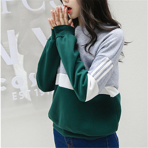 Autumn New Spell Color Stitching Harajuku Women Hoodies Pullover Fleece Loose Female Tracksuits Casual Round Neck Sweatshirt 2XL