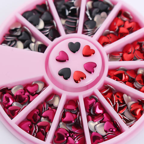 1 Box Mixed Color Rhinestone Heart Design 3D Nail Art Decoration in Wheel Manicure DIY Nail Art Decoration