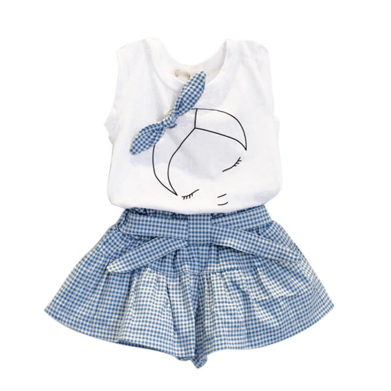 Kid Baby Girl Clothes Set Bowknot T-shirt Tops + Plaids&Check Dress Skirt Pants Outfits
