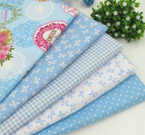 New 40*50CM 5PCS Dew Blue Floral Print Cotton Fabric Telas Bundle DIY Patchwork Sewing Baby Toy Material Quilting Bedding Tecido