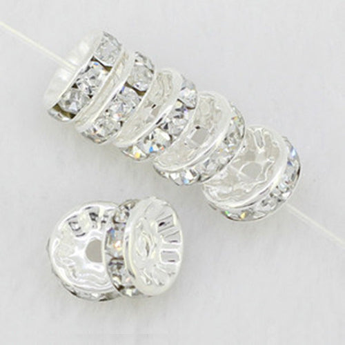 50PCS/Lot 8mm DIY Jewelry Accessory Silver Plated Copper Rhinestone Ring Spacer Beads Gasket fit Shamballa Bracelet Necklace