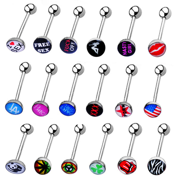 1pc I lOVE Sex Tongue Piercing langue Nipple Piercing, Hot Words Tongue Rings for women Surgical Steel 1.6*18mm Oil Drop
