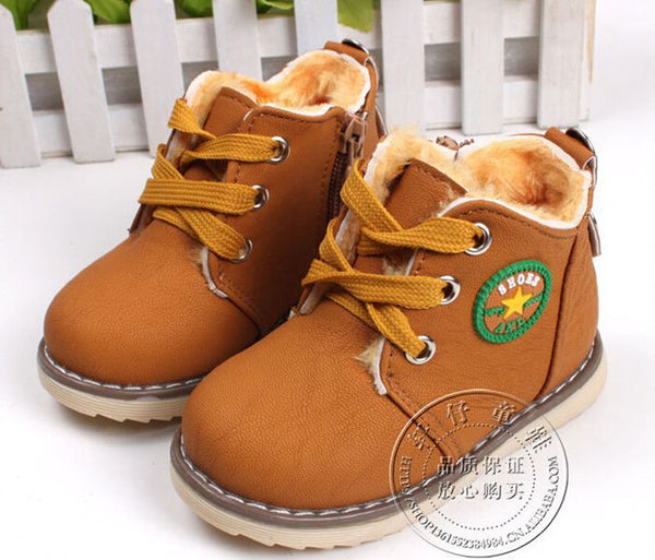 2017 new children's snow boots warm shoes for boys and girls thick cotton-padded ace-up boots comfort baby shoes Size 21-30