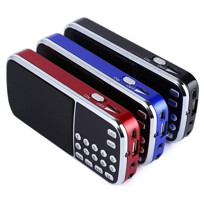 Blue Black Red Mini Portable Digital Stereo FM Mini Radio Speaker Music Player with TF Card USB AUX Input Sound Box