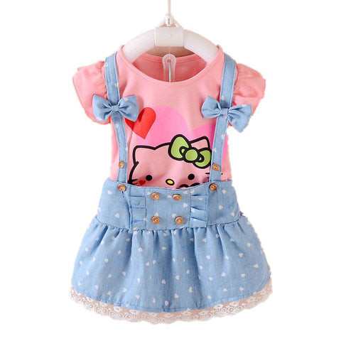 Hello Kitty Girls Dress Dresses Kids Girls clothes Children clothing Summer 2017 Toddler girl clothing Sets Casual Fashion T569