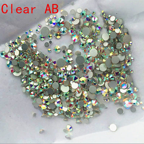 Mix Sizes 1000PCS/Pack Crystal Clear AB Non Hotfix Flatback Rhinestones Nail Rhinestones For Nails 3D Nail Art Decoration Gems