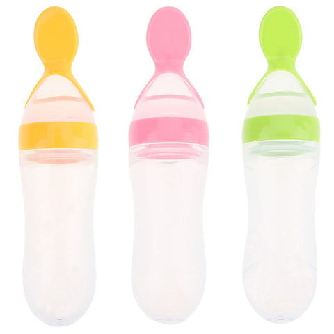 1 Pc Newest 90ml Baby Care Feeding Bottle Silicone Extrusion Type Feeding Infant Kids Spoon Rice Paste Feeding Bottle 3 Colors