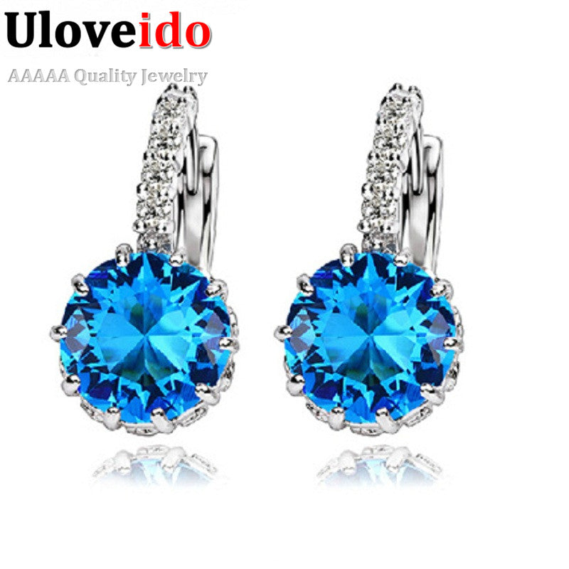 Uloveido Women Stud Earrings 925 Sterling Silver Blue Crystal Earring Pink Rhinestone Earings Fashion Jewelry 15% off DML49