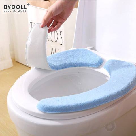 BYDOLL Portable And Washable Toilet Seat Cover Cushion Pads Warmer Thick Flannel Paste Memory Sponge Electrostatic Sticker