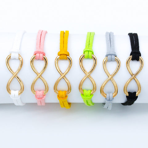 L103 Hot Selling New 2017 Fashion Girl Jewelry Vintage Infinity Metal 19 Colors Leather Bracelets For Women Bangle Wholesale