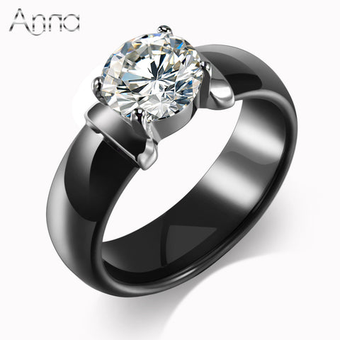 A&N New Arrival Ceramic Rings For Women Huge Zircon Cabochon Setting Black&White Ceramic Wedding Rings Cute Simple Unique Design