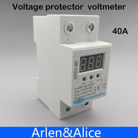 40A 220V  automatic reconnect over voltage and under voltage protection protective device relay with Voltmeter voltage monitor