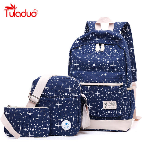 2017 Fashion Star Women Canvas Backpack Schoolbags School For Girl Teenagers Casual Travel Bags Rucksack Cute Printing Children