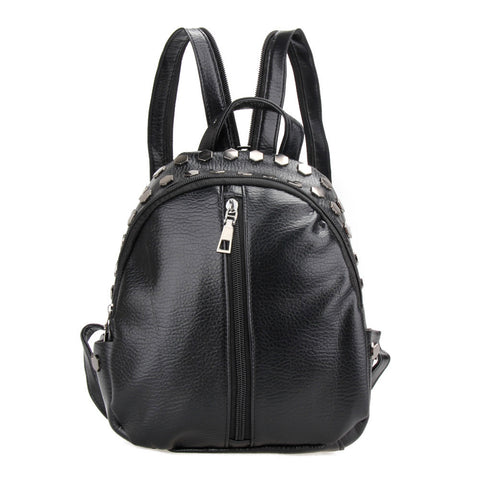 Fashion Women Leather Backpacks Rivet Schoolbags for Teenage Girls Female Bagpack Lady Small Travel Backpack Mochila Black Bags