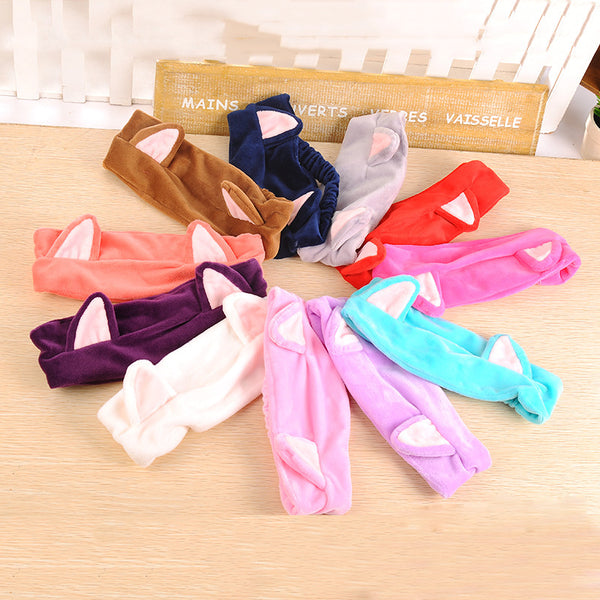 Korean Velvet Cat Ear Headband Women Soft Cotton Hair Bands Hair Accessories Wash Shower Cap Head Ornaments Elastic Hair Band