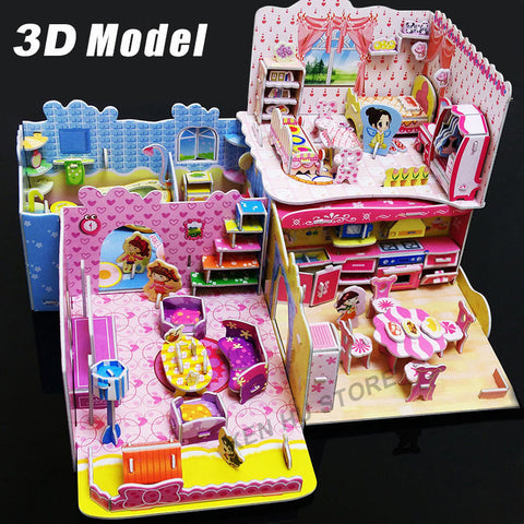 3D kids toys puzzle Bedroom Kitchen Living room Bathroom paper model building kit toys gift for children girls