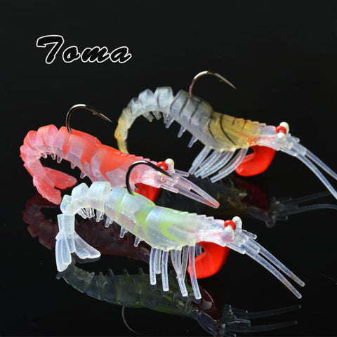 TOMA 3PCS/lot Soft Shrimp Fishing Lures Artificial Shrimp Baits 7g/10g/13g/19g Colors Soft Lure Bionic Bait With Lead Hook