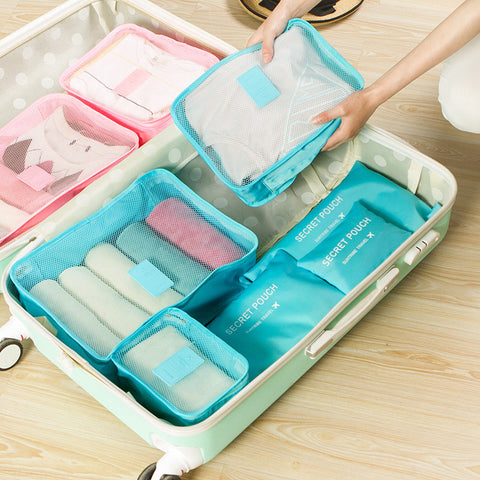 New Nylon Packing Cube Travel Bags Zipper Waterproof 6 Pieces One Set Big Capacity Of Bags Unisex Clothing Sorting Organize Bag
