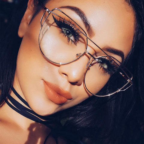 Hot 2017 Newest Cat Eye Glasses Frame Women Brand Designer Twin-Beams Metal Eyeglasses Frame Clear Fashion Glasses Drop Ship
