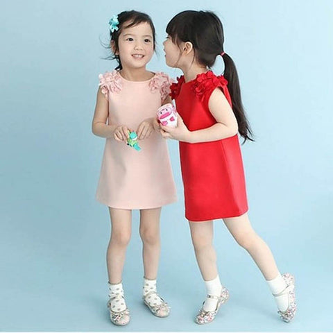 Baby Kid Girls Summer Sleeveless Flower Shoulder Princess Dress Girl Clothes vestido de menina ( Choose by detail size Not Age )