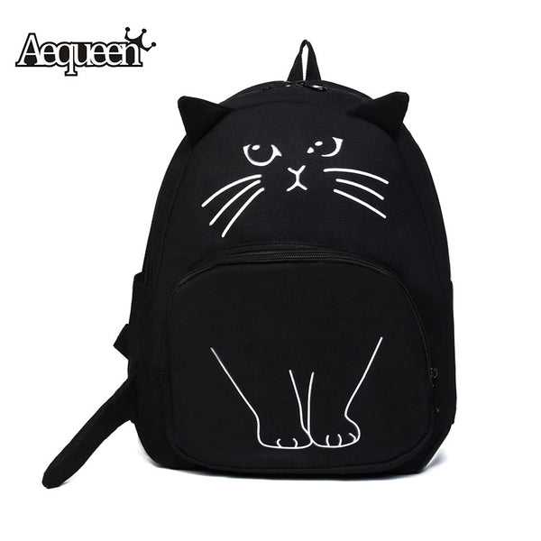 AEQUEEN Lovely Cat Printing Backpack Women Canvas Backpack School Bags For Teenagers Ladies Casual Cute Rucksack Bookbags