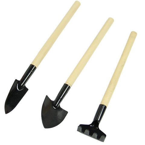 3Pcs Mini Garden Hand Tool Kit Plant Gardening Shovel Spade Rake Trowel Wood Handle Metal Head Gardener