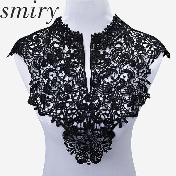 Beautiful 1pc Black & Off White Embroidery Big Flowers Lace Neckline Fabric, DIY Collar Lace Fabrics for Sewing Supplies Crafts
