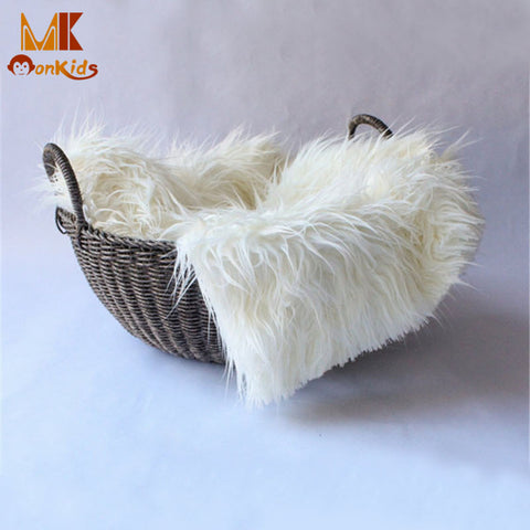 Monkids 2017 New Baby Swaddle Blanket Newborn Photography Props Basket Faux Fur Soft Blanket Fur Wool Mat Background Carpet