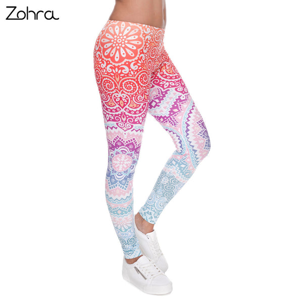 Zohra Brands Women Fashion Legging Aztec Round Ombre Printing leggins Slim High Waist  Leggings Woman Pants