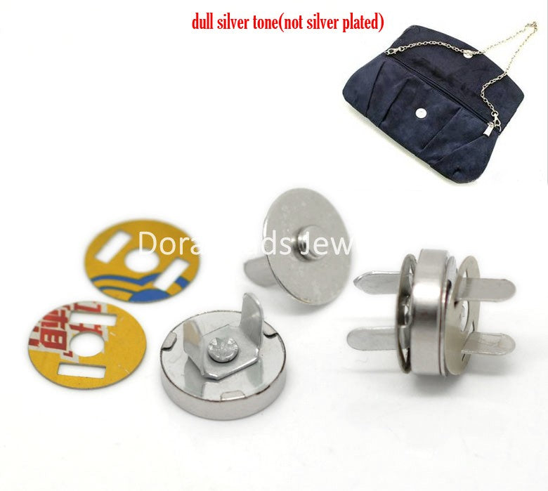 Doreen Box Lovely 20 Sets Silver Tone Magnetic Purse Snap Clasps/ Closure for Purse Handbag 14mm(4/8") Dia. (B20766)