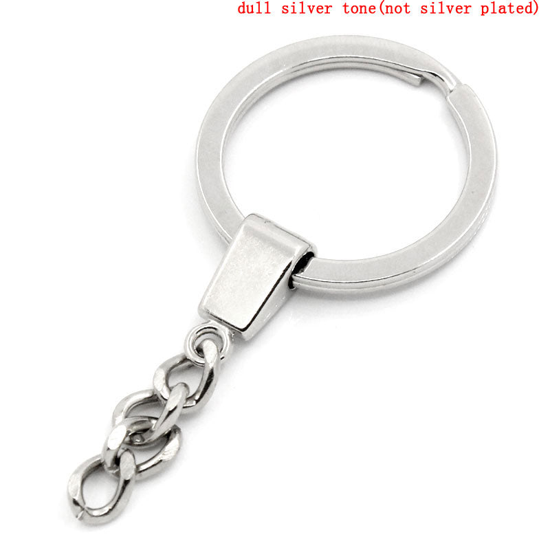 Doreen Box Key Chains & Key Rings Silver Tone 6.4x3cm,10PCs,Keychain Size:9mmx6mm (B23635)