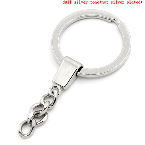 Doreen Box Key Chains & Key Rings Silver Tone 6.4x3cm,10PCs,Keychain Size:9mmx6mm (B23635)