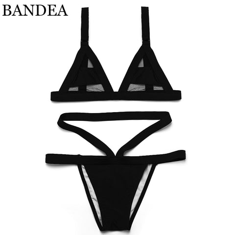 BANDEA bikini 2017 Women's Sexy Hollow Bandage Swimsuit Mesh Bikini Set Swimwear Sexy Mini String bandage bikini