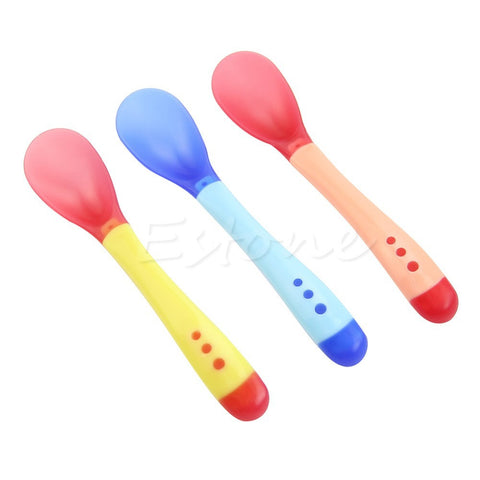 Baby Spoon    Lot Heat Sensing Thermal Feeding Spoon Baby Kids Weaning Silicone Head Tableware