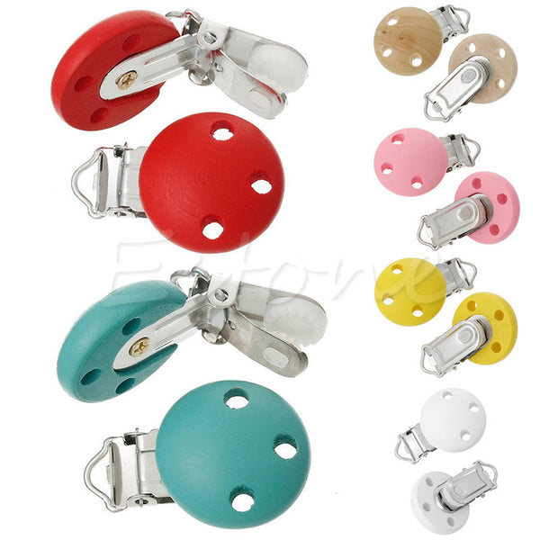 5pcs/lot Wooden Baby Children Pacifier Holder Clip Infant Cute Round Nipple Clasps For Baby Product A18709