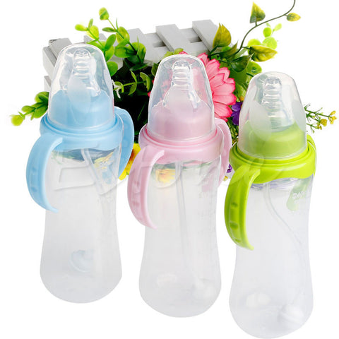 240ML Baby Cup Children Learn Drinking Straw Milk Feeding Nipple Bottle Infant A19035